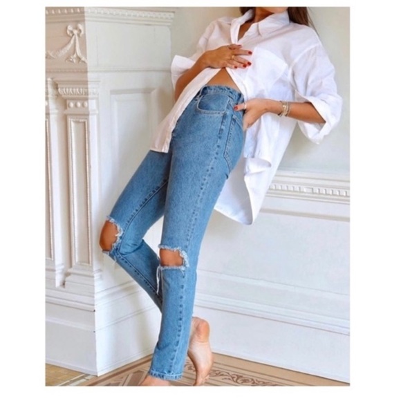We Wore What Danielle High Rise Straight Leg Distressed Jeans Size 31 NWT EB - Picture 2 of 16